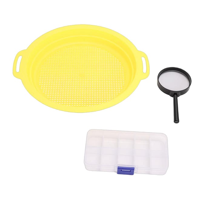 Gouden Zeefpan Set Draagbare Kit met Vergrootglas Gereedschapskist Panning Lichtgewicht Gaaszeef Efficiënte Filtering voor Mijnbouw yellow