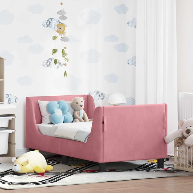 vidaXL - Peuterbedframe - met - hoofdboard - Roze - 70 - x - 140 - cm - Fluweel