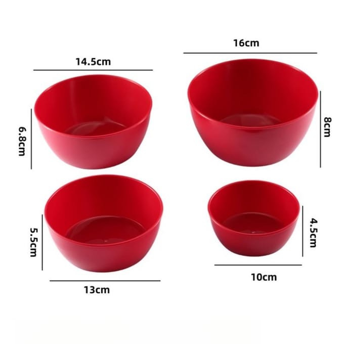 Ronde 4-delige plastic kom Outdoor Draagbare Voedselcontainer Kom Groente Mengkom One Size rood