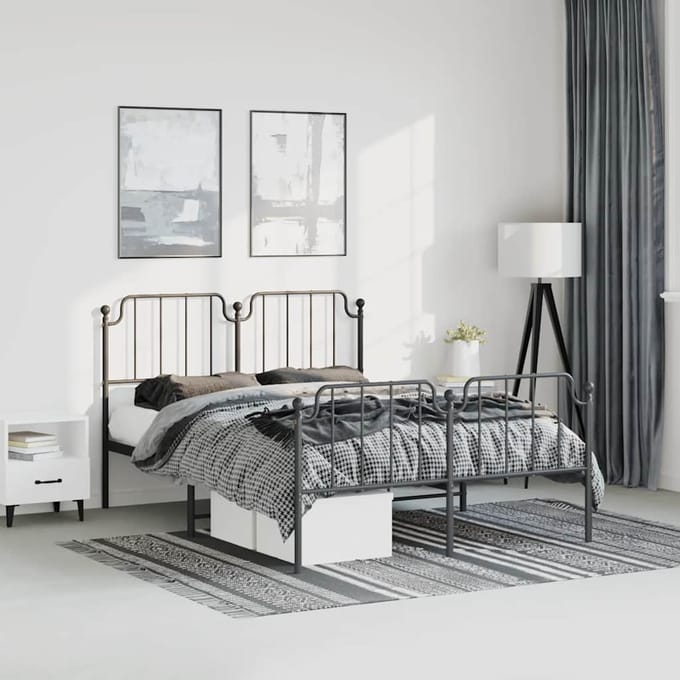 vidaXL - Bedframe - met - hoofd- - en - voeteneinde metaal - zwart - 183x213 - cm