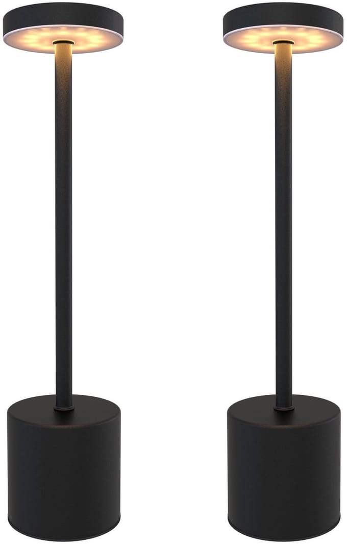 Ledvion - 2x Oplaadbare Tafellamp Luna - LED - Zwart - Dimbaar - IP20 - USB