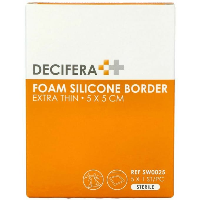 Decifera Foam Silicone border - Silicone wondpleister - Extra Thin - 5 x 5 cm - 5 stuks