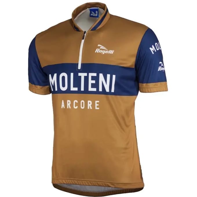 Rogelli Molteni Heren Fietsshirt - Korte Mouw - Lange Rits - Bruin