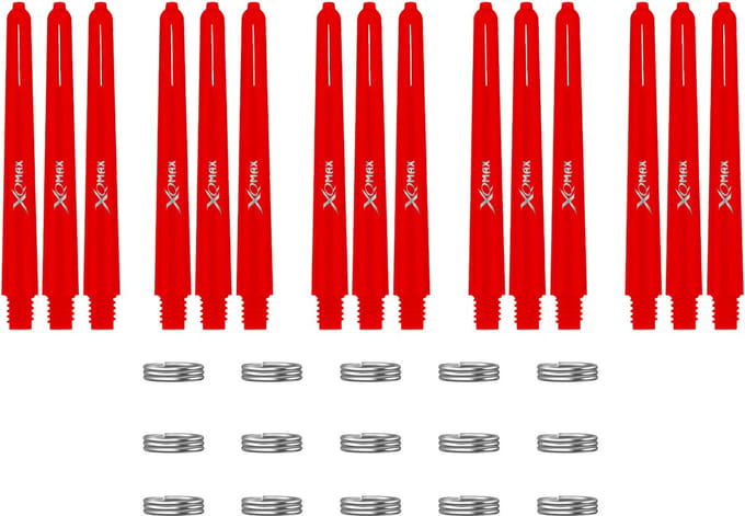 XQMax Dart Shafts - 5 Sets (15 stuks) - Medium - Rood - Plus Veerringetjes - Darts Shafts