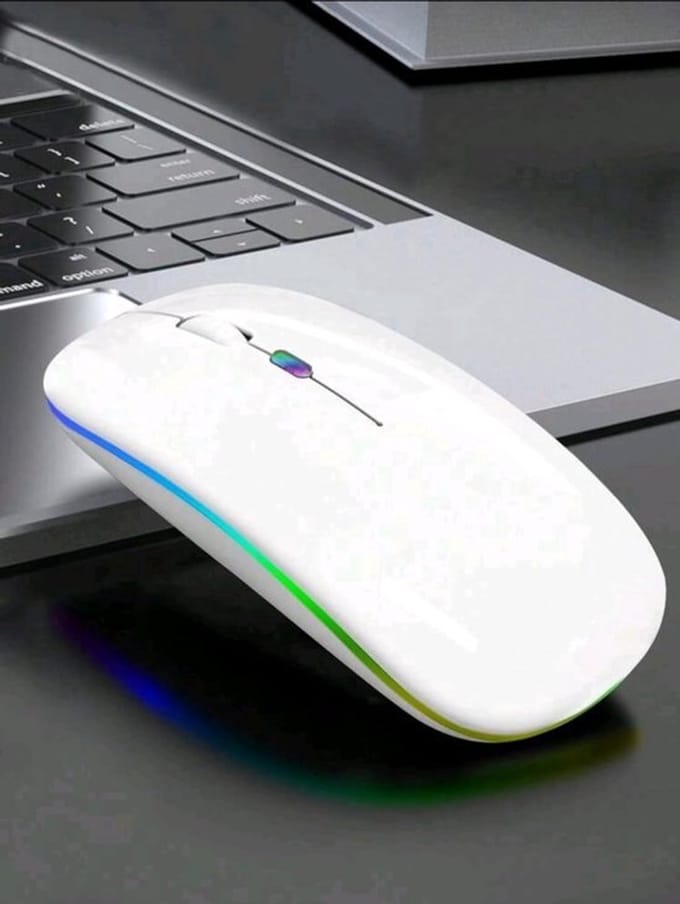 Draadloze LED Bluetooth Muis - Ergonomisch - RGB - Laptop en Gaming - Draadloos - Wit - Met USB adapter