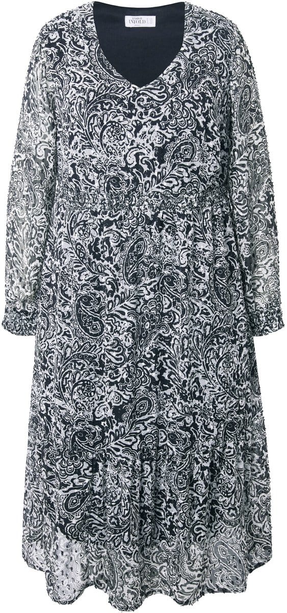 Studio Untold - Dames - Midi-jurk A-lijn structuur met paisley - Zwart - Maat 46+