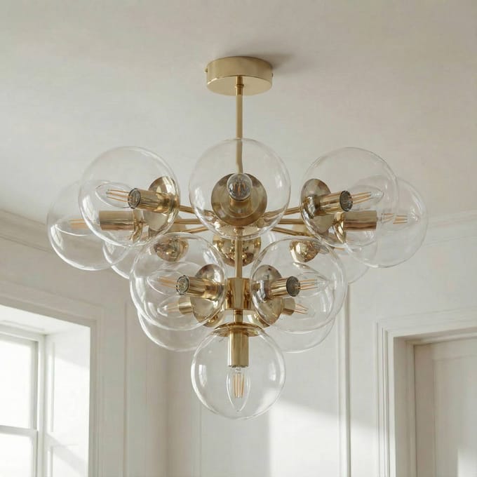 Domiluce Plafondlamp Zumba, goud/helder, 13-vlammig, glas