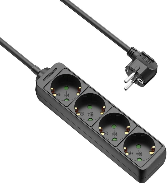 Allteq - Stekkerdoos - 4-voudig - Zwart - 3 meter