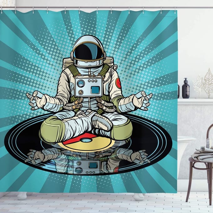 ABAKUHAUS Astronaut Douchegordijn – turkoois multicolor – 175x200 cm