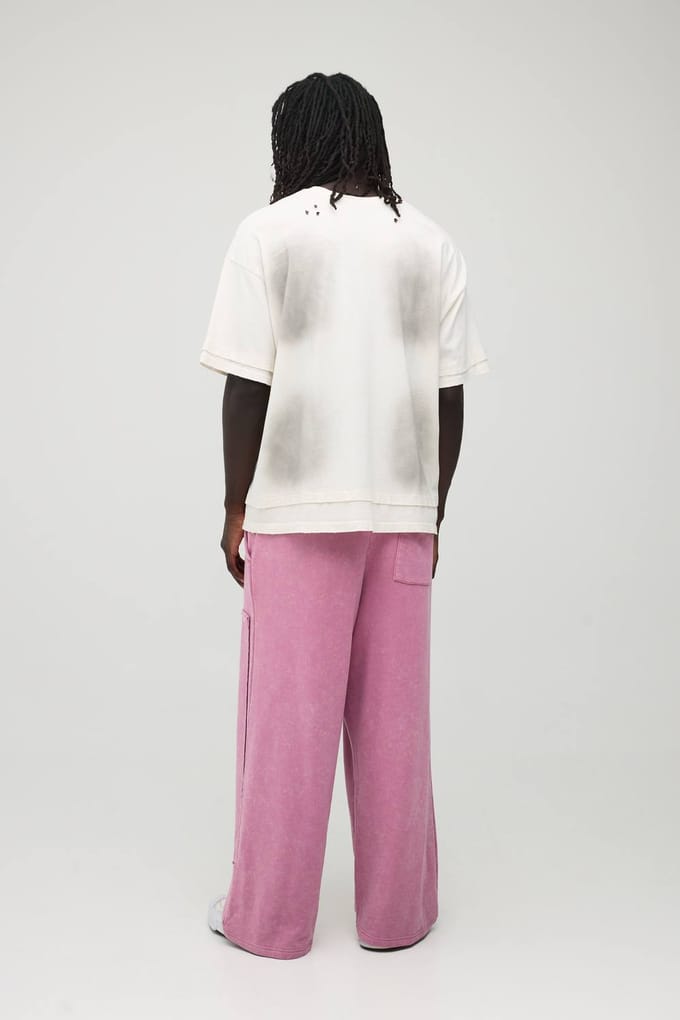 Wijde Pijpen Gewassen Timmerman Joggingbroek | Mauve | Size Small