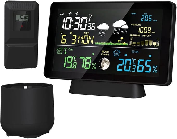 Weerstation - Weerstation Buiten - Weersvoorspelling - Groot kleurendisplay - 100 meter bereik - Wit