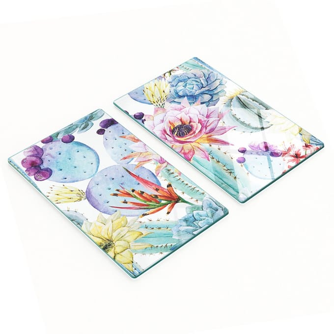 Decoratieve snijplanken van gehard glas met cactusbloemen, 2x30x52 cm