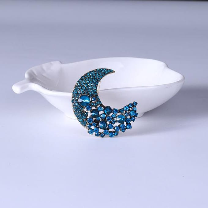 Dames Hoge Kwaliteit Legering Broche Pak Jas Jas Mode Strass Maan Broche Speld Kleding Accessoires white