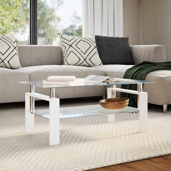 vidaXL - Salontafel - 95x55x40 - cm - gehard - glas - transparant - en - wit