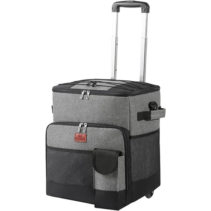 Draagbare koeltas Camping Thermische isolatie Opslagorganisator Waterdicht en lekvrij Houd warm en With Pull Rod grijs