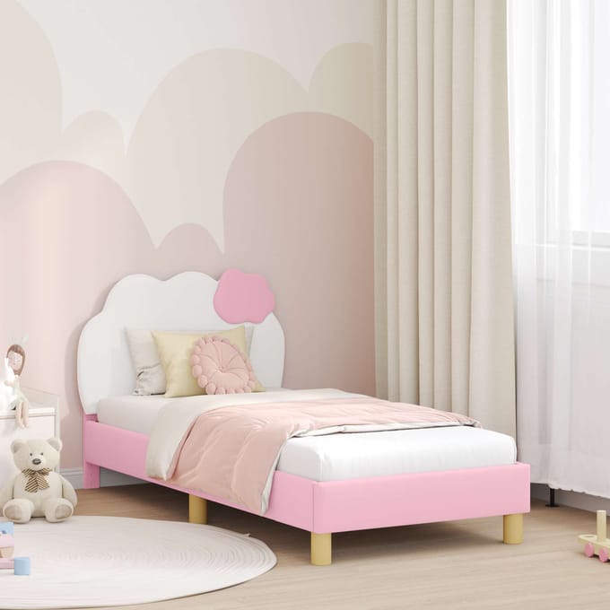 vidaXL - Kinderen - bedframe - met - hoofdboard - Roze - 80 - x - 160 - cm - PU