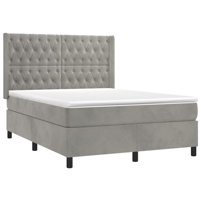vidaXL - Boxspring - met - matras - fluweel - lichtgrijs - 140x190 - cm