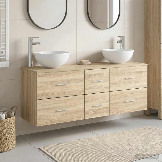 vidaXL - Badkamerkast - set - 3 - st - Sonoma - Eiken - 129 - x - 35 - x - 80 - cm