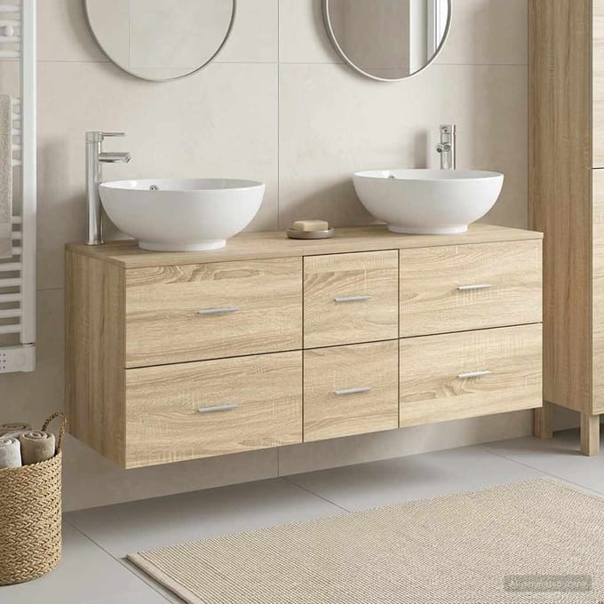 vidaXL - Badkamermeubel - Set - 3 - st - Sonoma - Eiken - 129 - x - 44,5 - x - 80 - cm