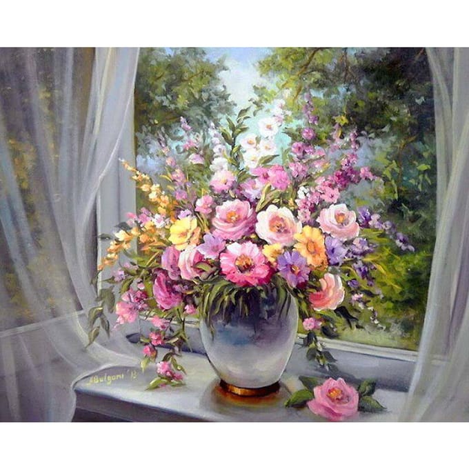 Bloemenvaas 5d diamant borduurwerk steentjes volledige ronde diamant schilderij 20X30CM gray