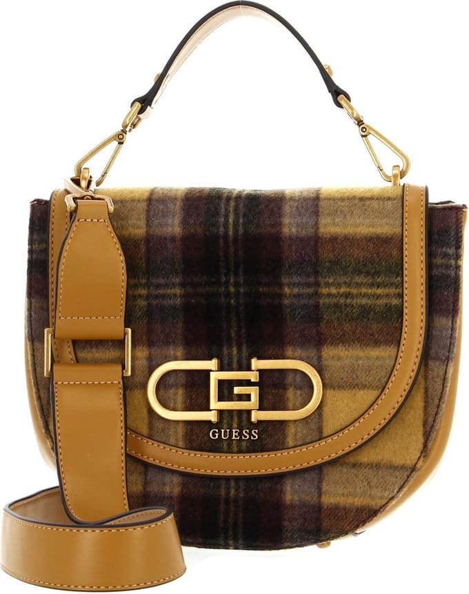 GUESS Schoudertas Handtas Fleet Flap Saddle Bag Mustard Veelkleurig