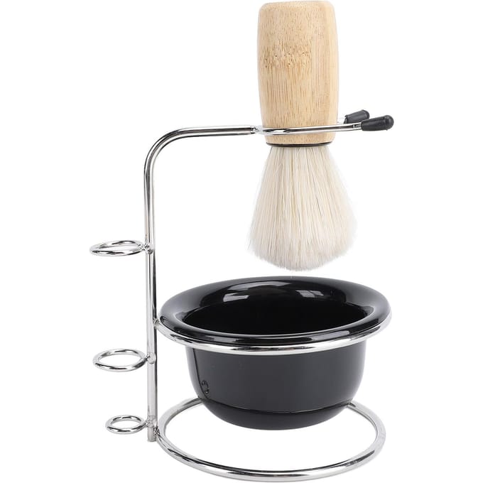 Scheerkwast Set Verzorgingskit Synthetisch Haar Roestvrij Staal Houder Scheerkwast Kom Houder Set voor Mannen beige