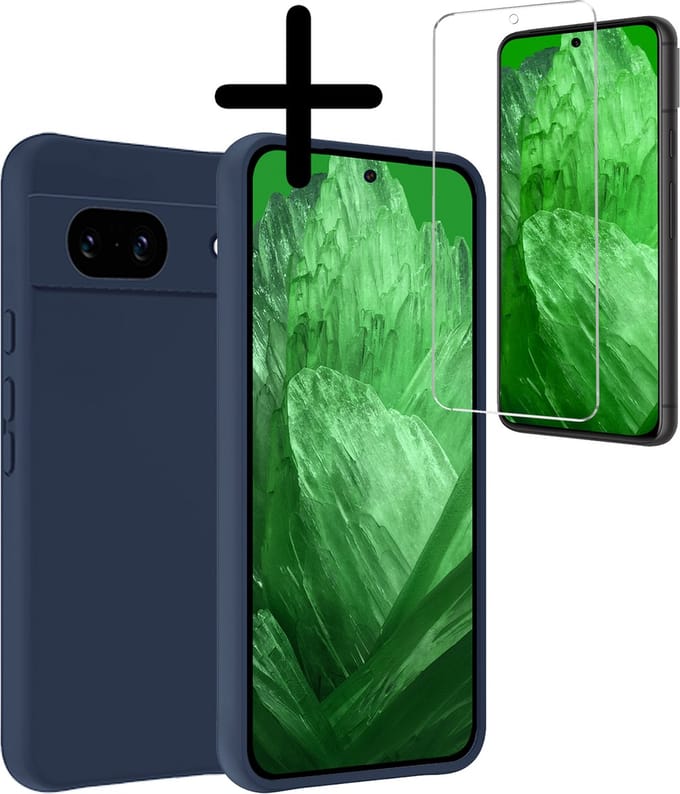 Hoesje Met Screenprotector - Geschikt voor Google Pixel 8a - Sterk & Shockproof - Back Cover - Siliconen Case - Telefoon Hoes - Donkerblauw