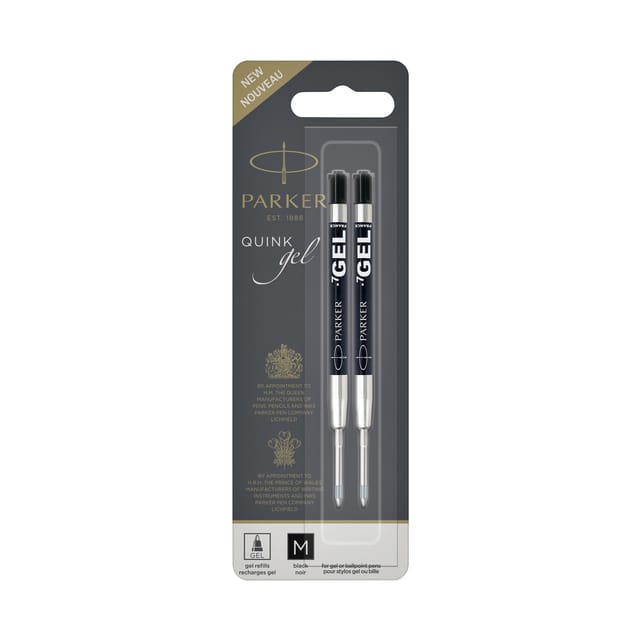 Parker gelpen vulling | medium penpunt (0,7 mm) | zwarte QUINK inkt | 2 stuks