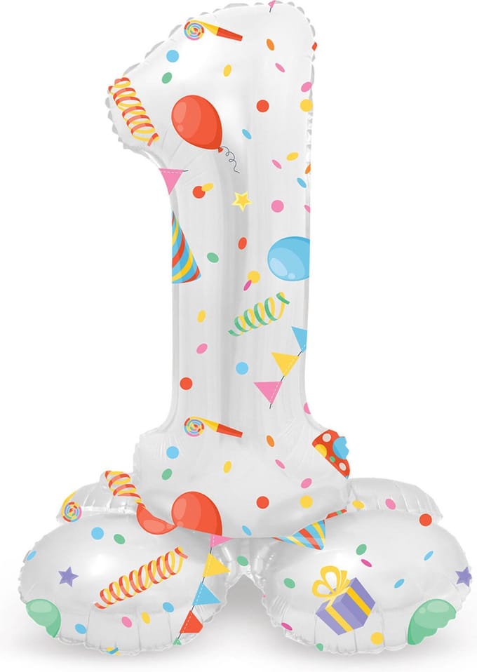 Staande Folieballon Cijfer 1 Joyful Party - 41 cm