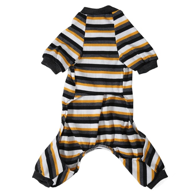 Honden Pyjama 4 Poten Zacht Rekbaar Warm Voorkomt Likken Gestreept Puppy Jumpsuit Nachtkleding voor Koud Weer M black