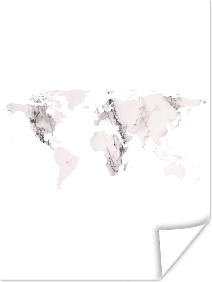 Poster - Wereldkaart - Marmer - Grijs - 30x40 cm