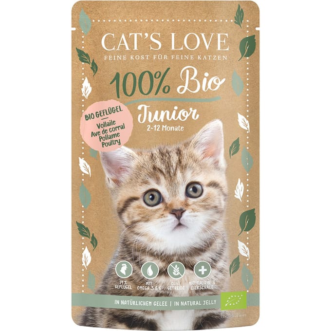6x100g Cat's Love Organic Junior Gevogelte Kattenvoer Nat