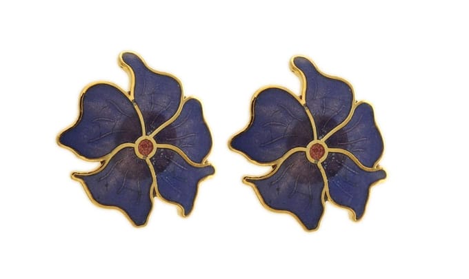 Behave - Oorstekers dames - bloemmotief - blauw - 2,5 cm