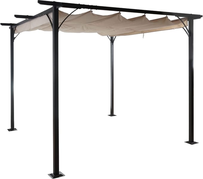 Pergola MCW-C42, tuinpaviljoen, stevig 6cm frame + schuifdak ~ 3x3m crème