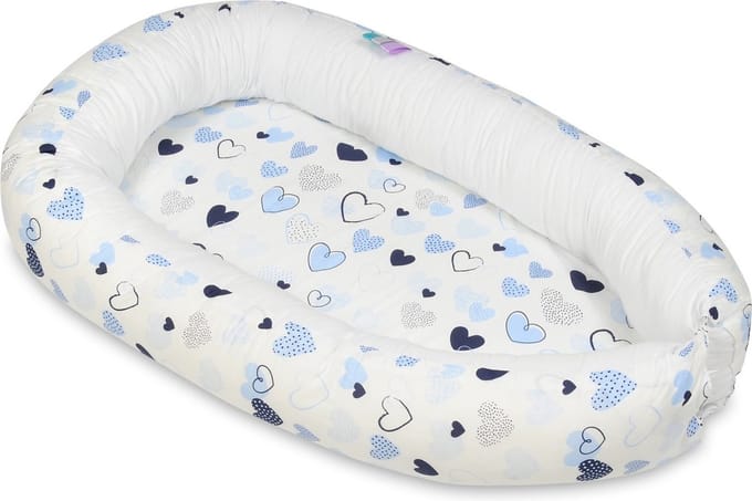 Baby nestje - blauw wit - hartjes - met uitneembaar matras