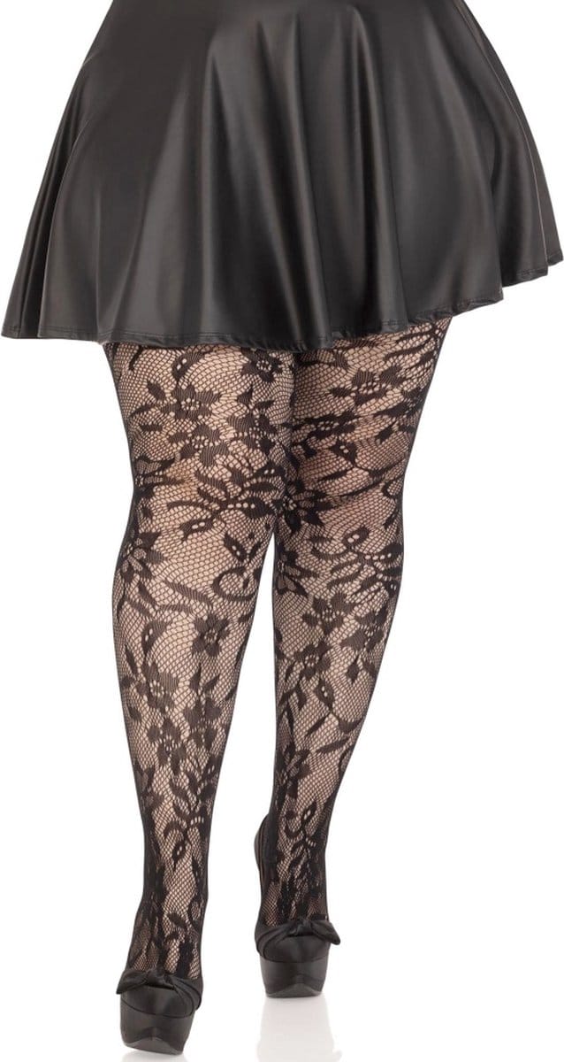 Leg Avenue - Seamless Floral Lace Net panty - Zwart