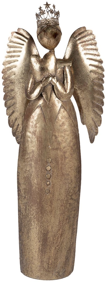 Clayre & Eef Kerstdecoratie Beeld Engel 52x22x144 cm Goudkleurig Metaal