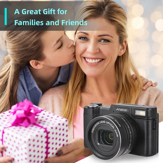 Andoer CD-R5 4K Digitale Camera Digitale Videocamera Camcorder 48MP 3.0 Inch IPS Opvouwbaar Scherm 5X zwart