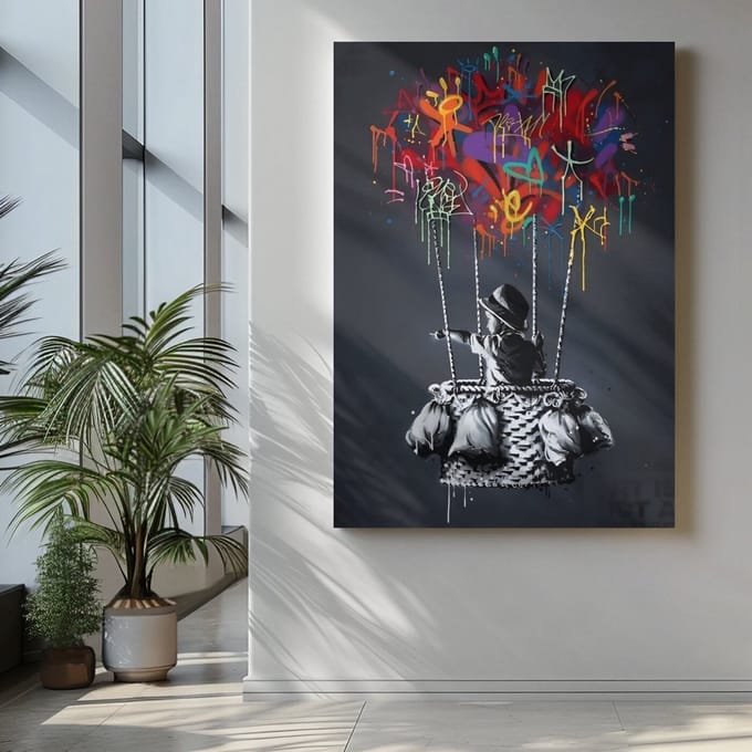Canvas Schilderij Graffiti - Ballon - 60x40x2 cm