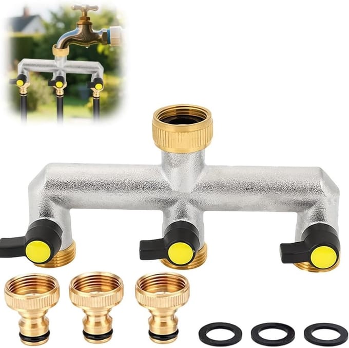Dailygoods - 3 Way Water Distributor met Verlengde Handgreep - 3/4 Inch Messing Aansluiting