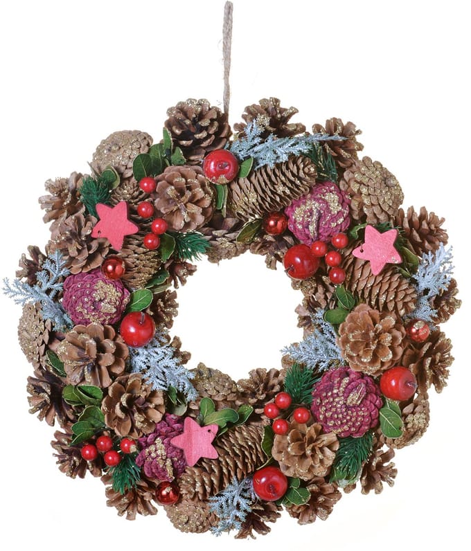 HOGEWONING BV - Traditionele natuurlijke Kerstkrans 35 cm met dennenappels