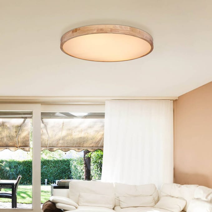 Globo Rainer LED plafondlamp, Ø 80 cm, houteffect, metaal, CCT
