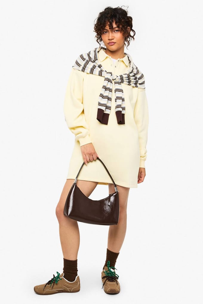 boohoo Dames Long Sleeve Collared Sweat Dress | Lemon | Maat: 8
