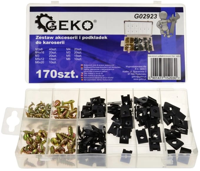 GEKO Assortiment carrosserieschroeven en ringen - 170 stuks - Diverse maten