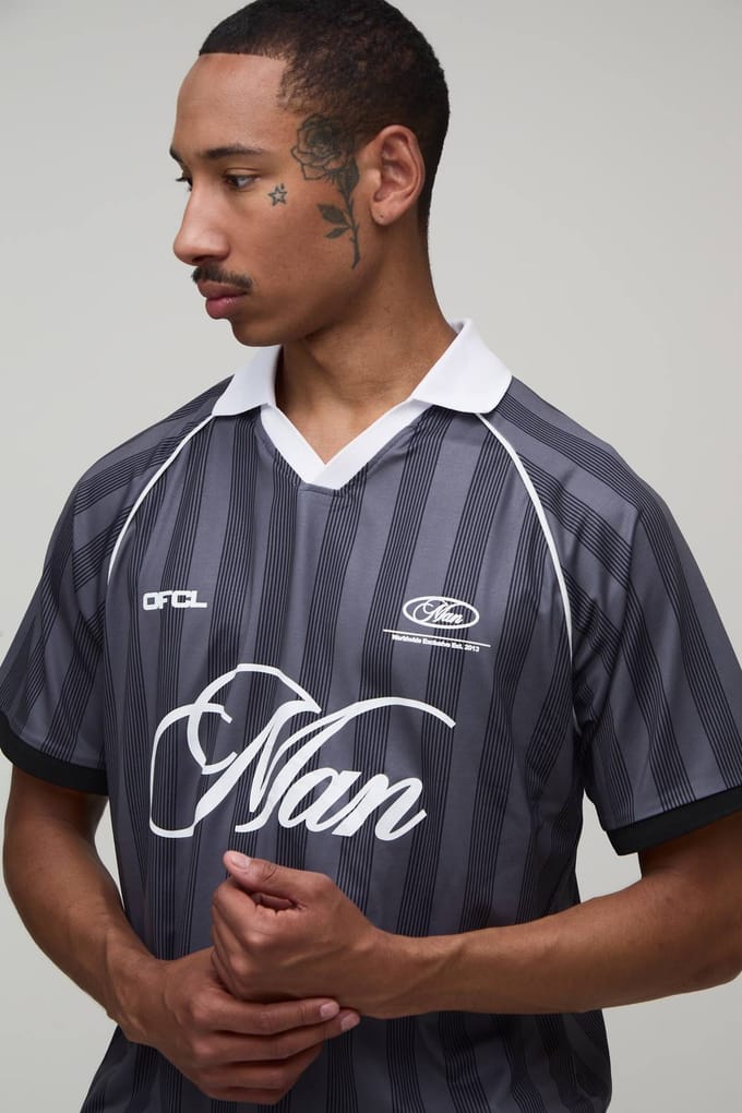 Regular Fit Heren Voetbal Top Met Print | Black | Size XS