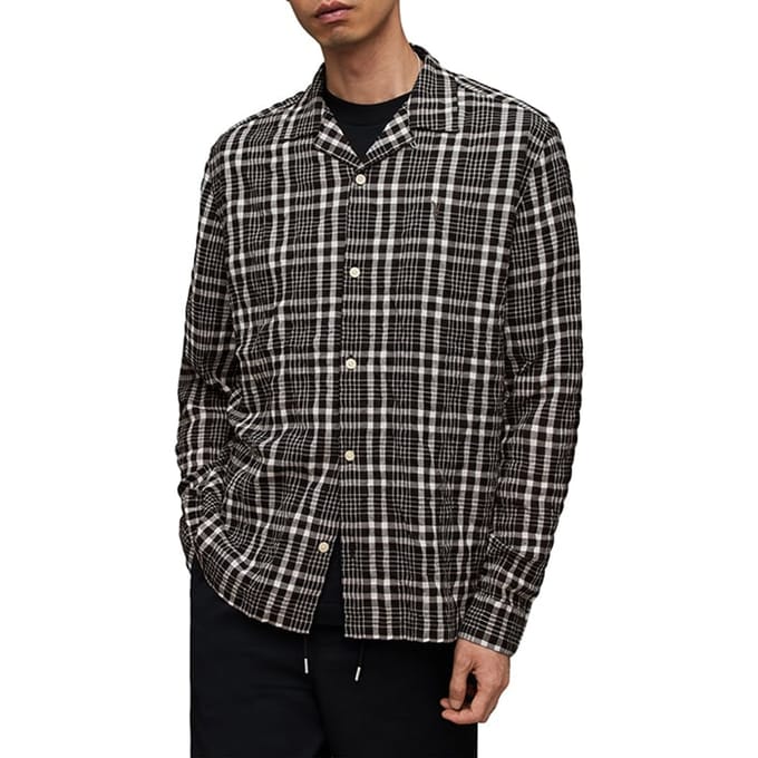 AllSaints Corvus Ls Shrt Jet Black Größe: S | Casual hemden Outlet | Herren | Schwarz