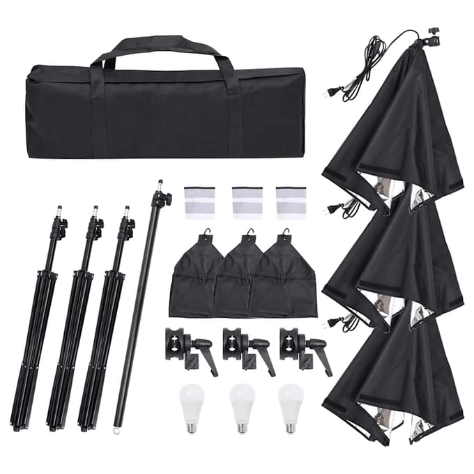 vidaXL - Fotostudioset - met - verlichtingsset, - achtergrond - en - reflector