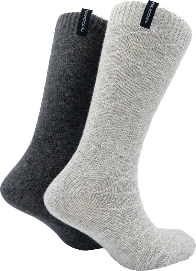 The Sockmaker sokken heren 41-46 - 2-pack Wool Boot - duurzaam - Argyle - Light Grey and Dark Grey