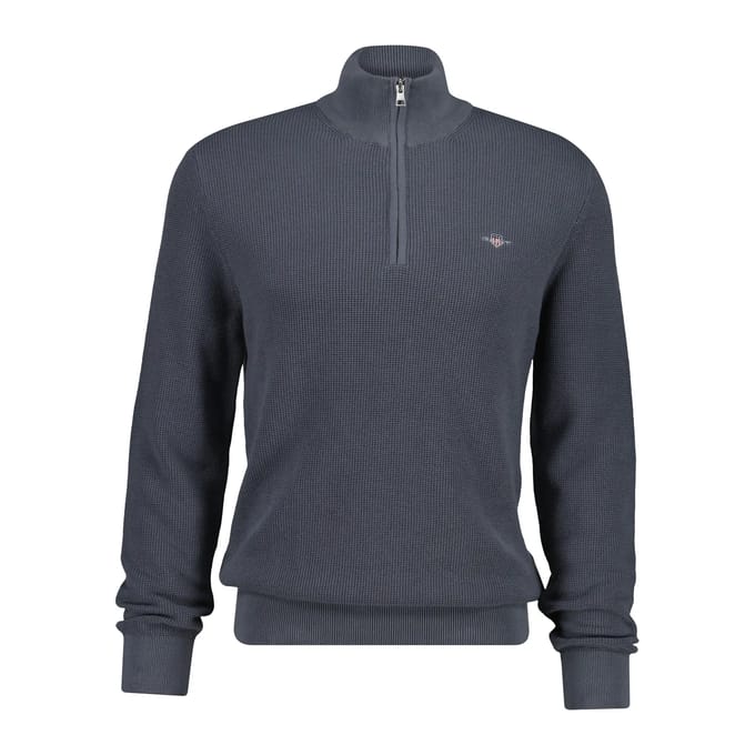 Gant Trui Solid Color Micro Textured Cotton Half Zip Midden Grijs / male