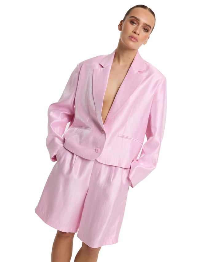 Refined Department Oversized Cropped Satin Jackie Blazer
